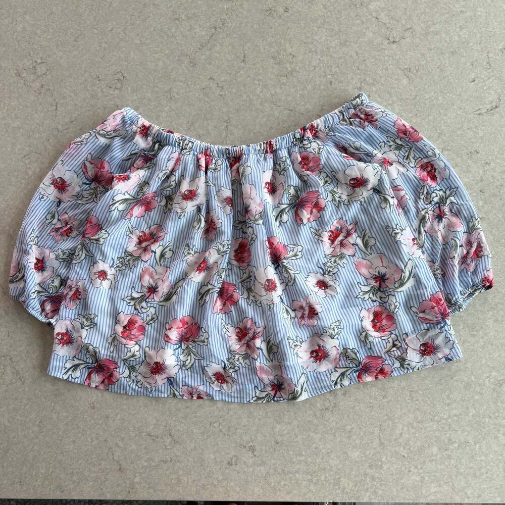 Active USA Women's Off-the-Shoulder Floral and Stripe Print Crop Top Size L